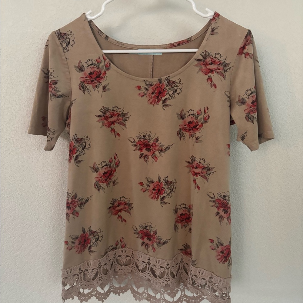 Maurices Tan Floral Short Sleeve Top